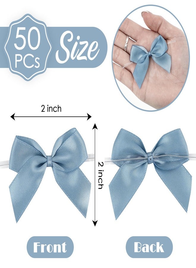 AIMUDI Dusty Blue Satin Bows 2" Satin Bow for Gift Wrapping Small Bows with Twist Ties Premade Ribbon Bow for Crafts Cake Pop Treat Bags Wedding Bridal Shower Birthday Party Decoration, 50 PCs - Image 2